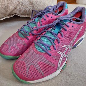 Asics E450J Gel-Solution Speed Flexion Fit Pink Green Purple Shoes, Size 11.5